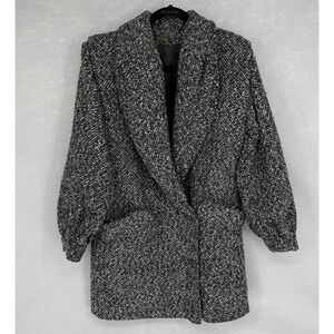 Vintage Traders Point Coat Womens 6 Gray Wool Tweed Overcoat Single Breasted USA